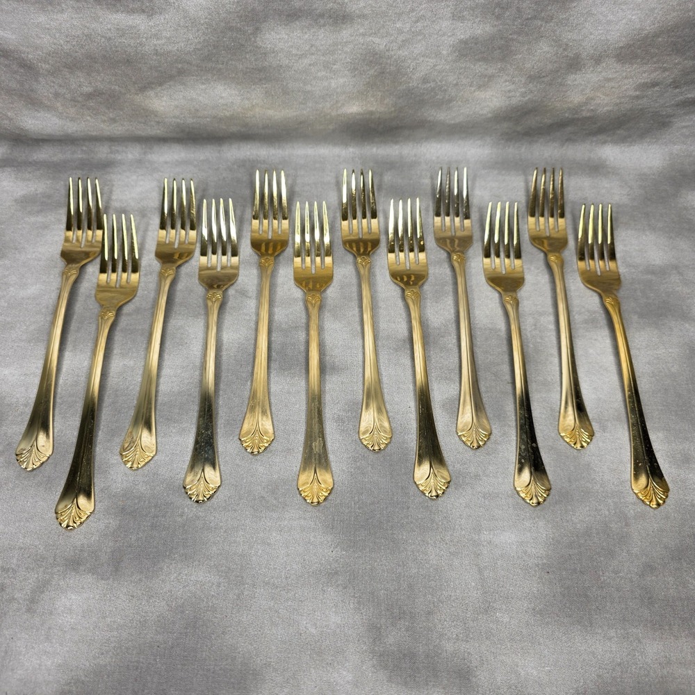 (X12) International Silver INS398 Gold Electroplate 7.75" Forks Fan Tip Vtg